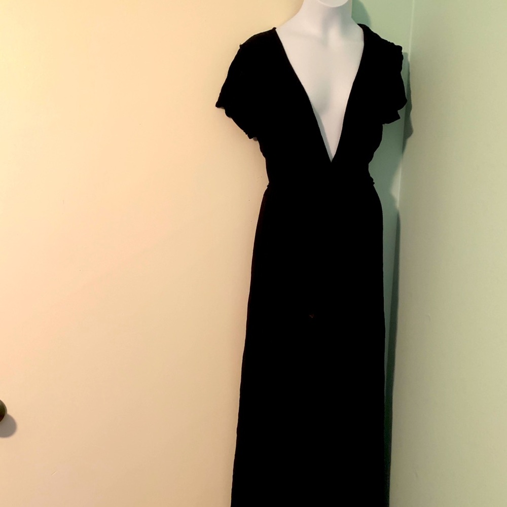 Lulu’s Black Breathable Wrap Dress Flutter Sleeves